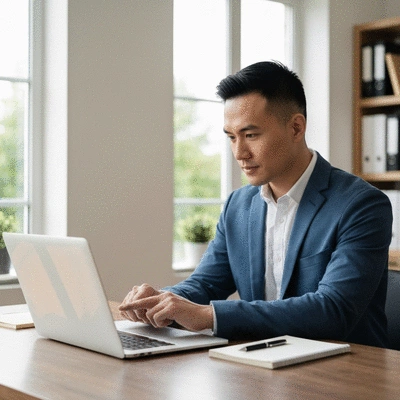 Homebuyer using a mortgage closing cost calculator on a laptop