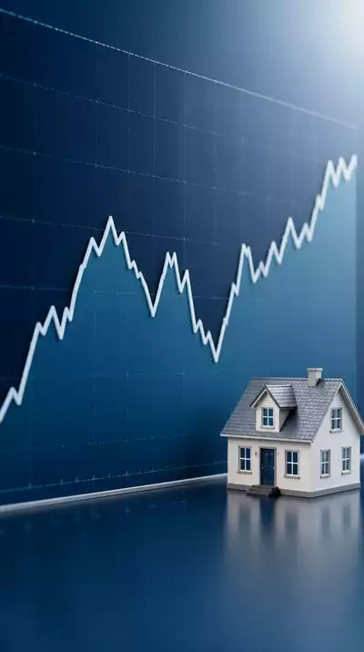 Digital graph showing fluctuating mortgage rates over time, with a house icon