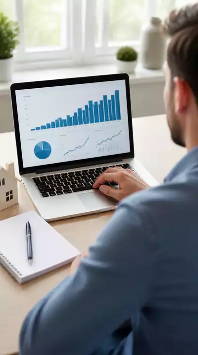 Person comparing mortgage rates on a laptop with charts and graphs