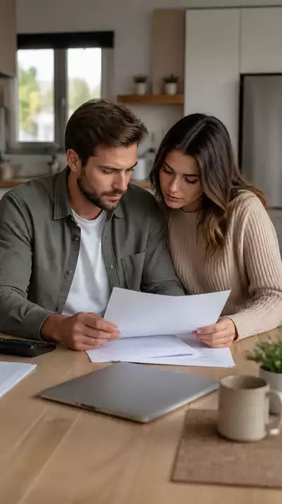 Couple reviewing mortgage documents at home